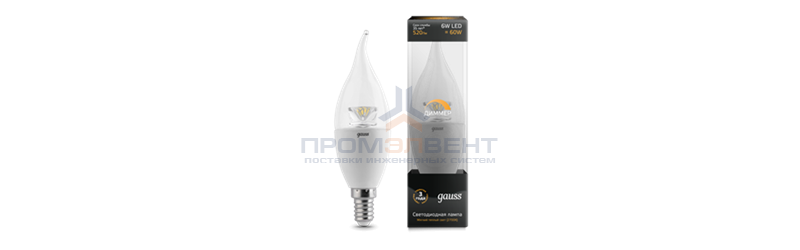 Лампа Gauss LED Candle Tailed-dim Crystal Clear E14 6W 2700K диммируемая 1/10/50