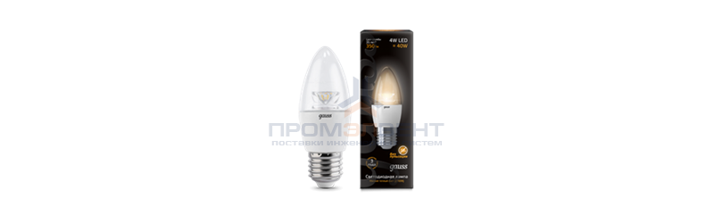 Лампа Gauss LED Candle Crystal Clear E27 4W 2700К 1/10/50