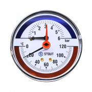 Термоманометр аксиальный STOUT - 1/2" (D80 мм, шкала 0-120°C/0-6 бар, с запорным клапаном)
