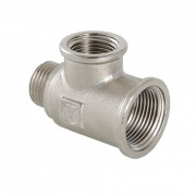 Тройник переходной резьбовой VALTEC VTr.134.R - 3/4" x 1/2" x 1/2" (НР/ВР/ВР, латунь никелированная)