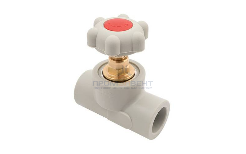 Кран вентильный FV-Plast - 32 (для полипропиленовых труб под пайку, цвет серый, ручка барашек)