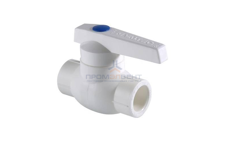 Кран шаровой VALTEC VTp.743 - 50 (c латунной гильзой, для полипропиленовых труб под пайку, белый)