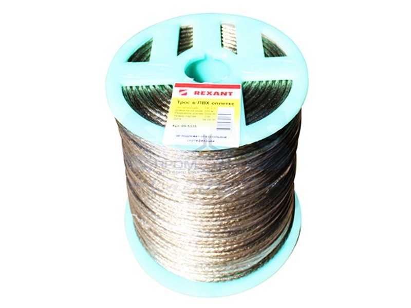 Трос стальной d3.5 мм в ПВХ изоляции, катушка 200 метров
