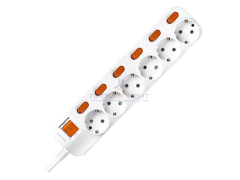 Anam Legrand e-Fren 6 Удлинитель с выключателем+ индивидуальным выкл.,шнур 1.5м, 16A, 250V