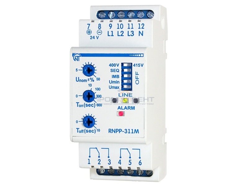 Трехфазное реле контроля напряжения РНПП-311М 5А на DIN-рейку